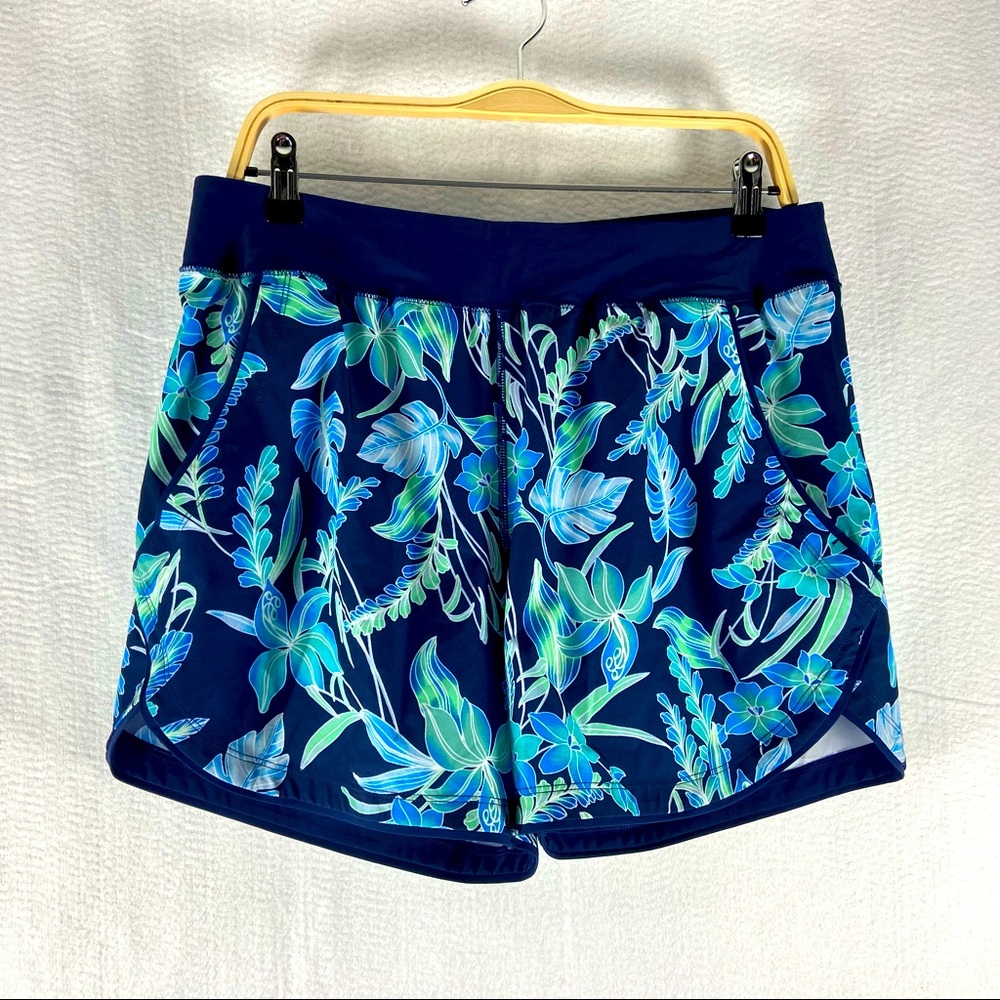 Lands' End Blue Floral Swim Shorts
